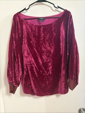 Maeve Crushed Velvet Long Sleeve Top - Wine LARGE Think HOLIDAYS